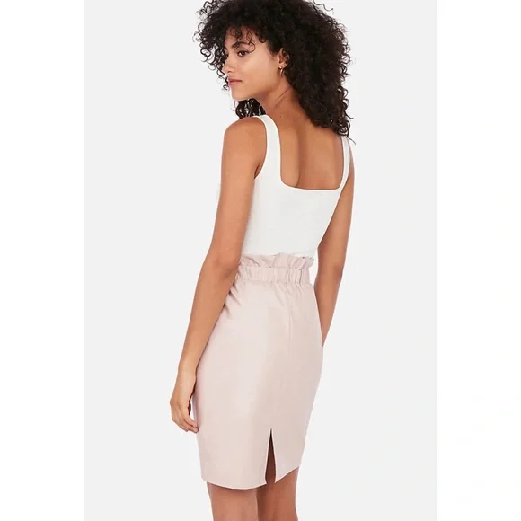 Express Skirt Faux Leather High Waisted Pencil Skirt Pink Paper Bag Stretch NWT - Picture 2 of 8